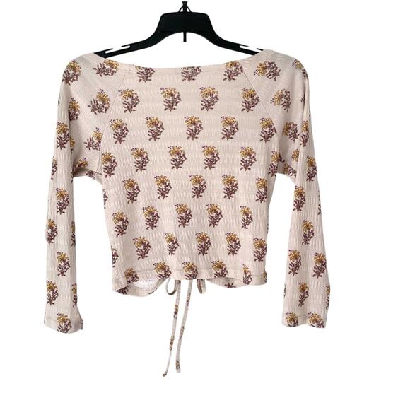 Anthropologie Sabrina Floral Cinched Front Crop Top Cream size small - Picture 7 of 10